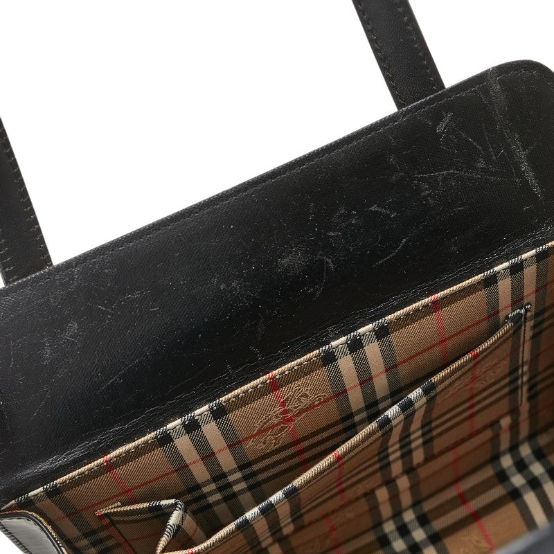 バーバリー ノバチェック シャドーホース スクエア ハンドバッグ ブラック レザー レディース BURBERRY 【中古】