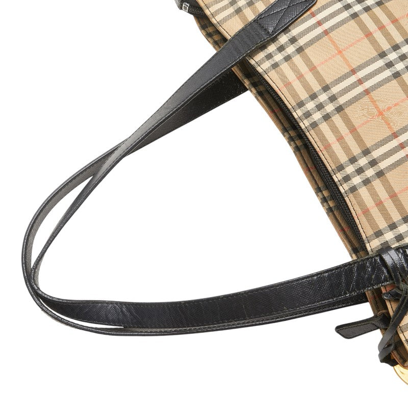 バーバリー ノバチェック シャドーホース ハンドバッグ ベージュ マルチカラー キャンバス レザー レディース BURBERRY 【中古】