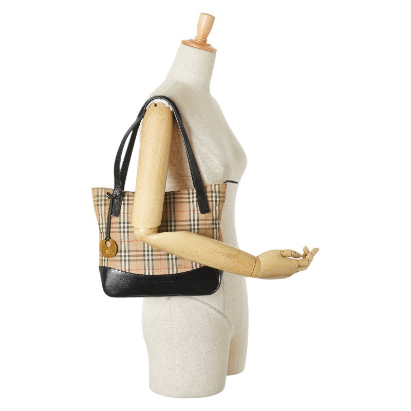 バーバリー ノバチェック シャドーホース ハンドバッグ ベージュ マルチカラー キャンバス レザー レディース BURBERRY 【中古】