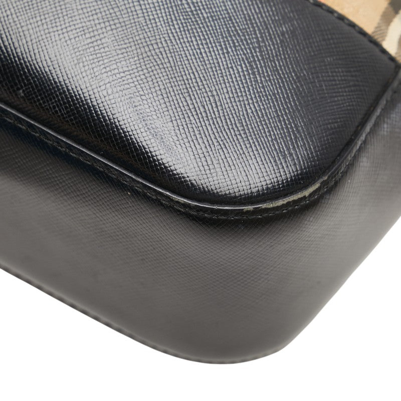 バーバリー ノバチェック シャドーホース ハンドバッグ ベージュ マルチカラー キャンバス レザー レディース BURBERRY 【中古】