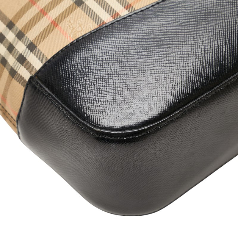 バーバリー ノバチェック シャドーホース ハンドバッグ ベージュ マルチカラー キャンバス レザー レディース BURBERRY 【中古】