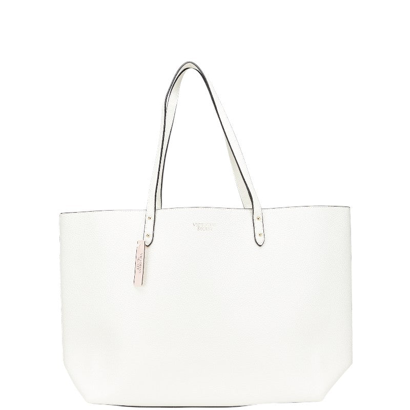 ヴィクトリアシークレット ロゴ トートバッグ ハンドバッグ ホワイト ゴールド レザー レディース VICTORIA'S SECRET 【中古】