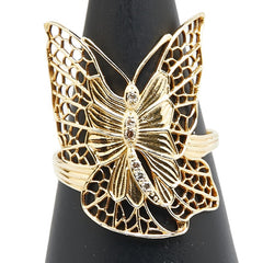 K18YG イエローゴールド ダイヤ0.05ct 蝶 バタフライ モチーフ リング 指輪 レディース 18.5号 【中古】