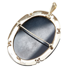 K18YG イエローゴールド ダイヤ0.064ct メノウカメオ約40×30mm オニキス カメオ ペンダント兼用ブローチ レディース 【中古】