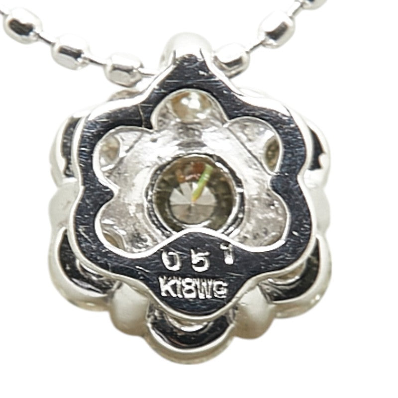 K18WG ホワイトゴールド ダイヤ0.50ct フラワー 花 モチーフ ペンダントネックレス レディース 【中古】