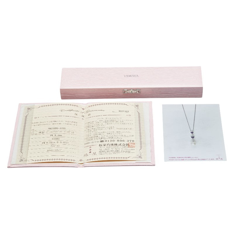 K18WG ホワイトゴールド ダイヤ0.07ct アコヤパール8.5mm アメジスト0.51ct ペンダントネックレス レディース 【中古】