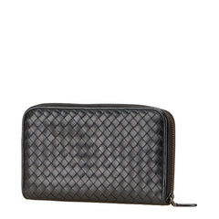 ボッテガヴェネタ イントレチャート 長財布 ブラック レザー レディース BOTTEGAVENETA 【中古】