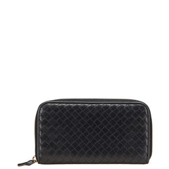 ボッテガヴェネタ イントレチャート ラウンドファスナー 長財布 ブラック レザー レディース BOTTEGAVENETA 【中古】