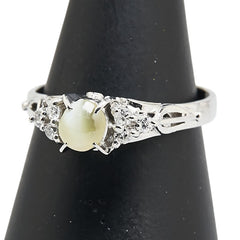 Pt900 プラチナ キャッツアイ0.56 ダイヤ0.12ct リング 指輪 レディース 11.5号 【中古】