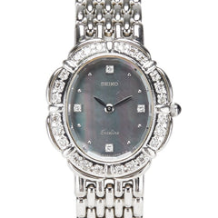 セイコー エクセリーヌ ダイヤベゼル 4Pダイヤ 腕時計 5A50-5190 クオーツ シルバー文字盤 ステンレススチール レディース SEIKO 【中古】