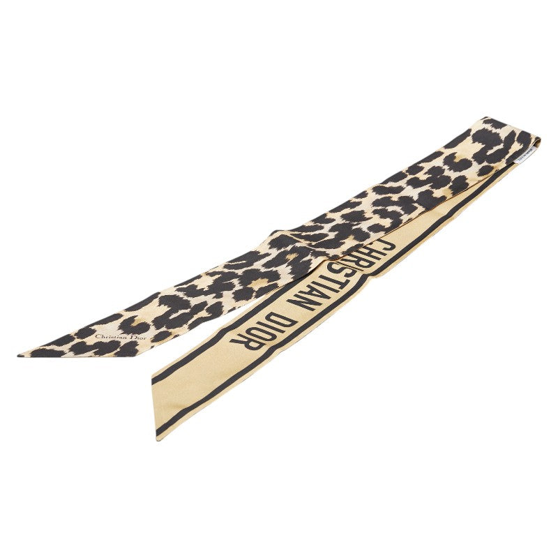 ディオール ミッツァ レオパード スカーフ ブラウン ブラック シルク レディース Dior 【中古】