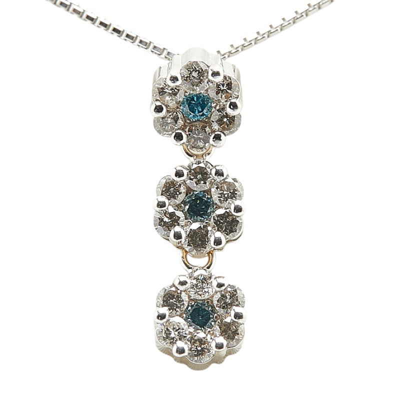 K18WG ホワイトゴールド ダイヤ0.60ct フラワー 花 モチーフ 3連 ペンダントネックレス レディース 【中古】