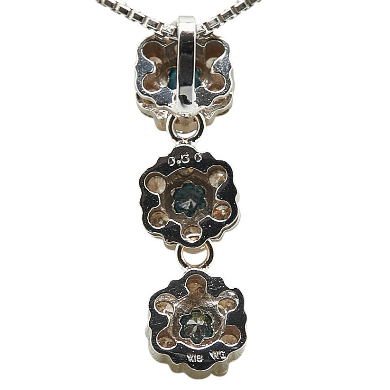 K18WG ホワイトゴールド ダイヤ0.60ct フラワー 花 モチーフ 3連 ペンダントネックレス レディース 【中古】