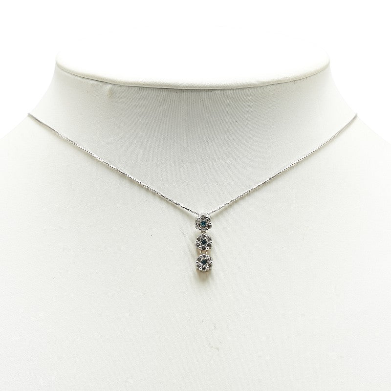K18WG ホワイトゴールド ダイヤ0.60ct フラワー 花 モチーフ 3連 ペンダントネックレス レディース 【中古】