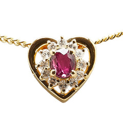 K18YG イエローゴールド ルビー ダイヤ ハート モチーフ ペンダントネックレス レディース 【中古】