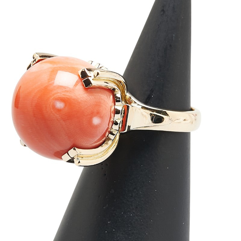 K18YG イエローゴールド サンゴ18.3mm リング 指輪 レディース 11号 【中古】