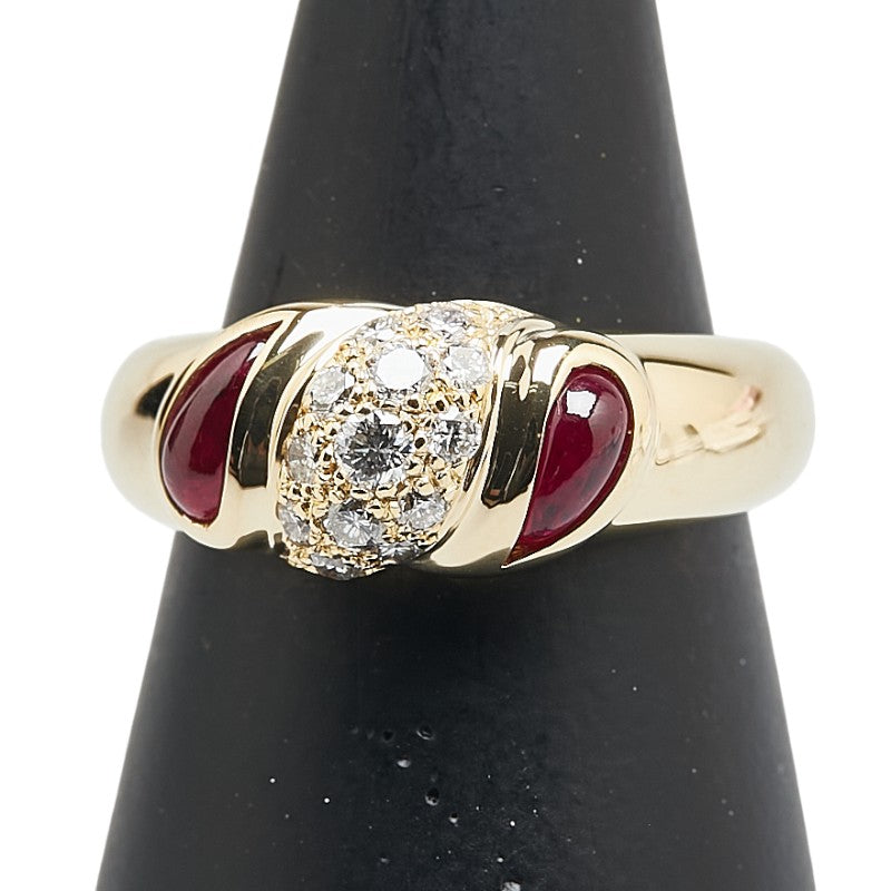 K18YG イエローゴールド ルビー0.78ct ダイヤ0.35ct パヴェ リング 指輪 レディース 12.5号 【中古】