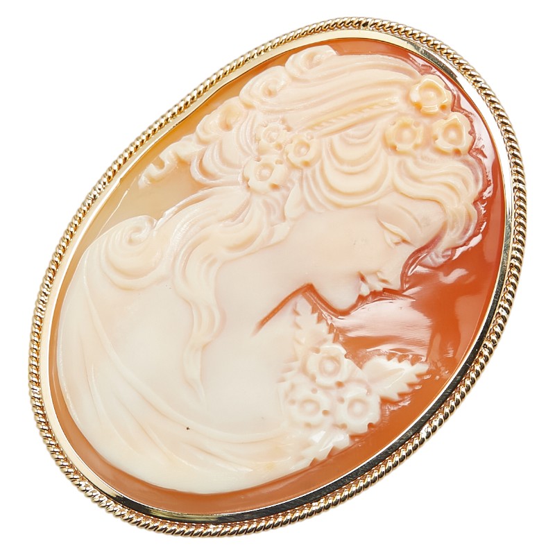 K18YG イエローゴールド シェルカメオ約45×35mm ペンダント兼用ブローチ レディース 【中古】