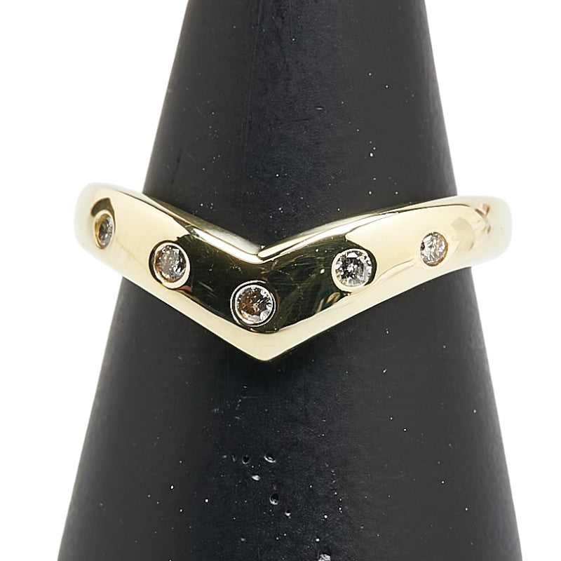 K18YG イエローゴールド ダイヤ0.10ct V字 リング 指輪 レディース 12号 【中古】