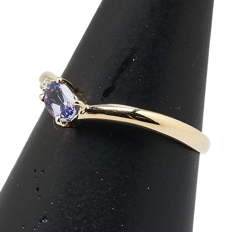 K18YG イエローゴールド タンザナイト ダイヤ リング 指輪 レディース 11.5号 【中古】