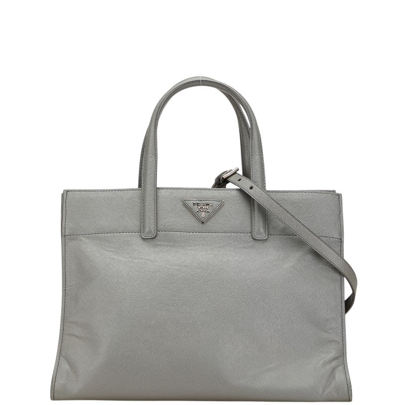 プラダ 三角ロゴプレート ハンドバッグ ショルダーバッグ 2WAY グレー サフィアーノレザー レディース PRADA 【中古】