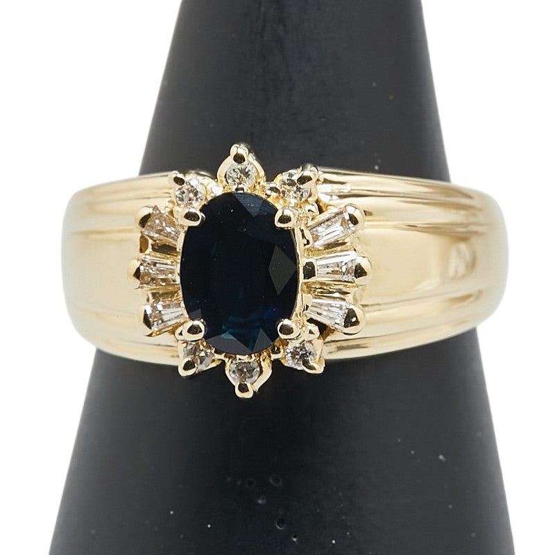 K18YG イエローゴールド サファイア1.04ct ダイヤ0.164ct リング 指輪 レディース 11.5号 【中古】