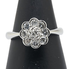 Pt900 プラチナ ダイヤ0.50ct 花 フラワー モチーフ リング 指輪 レディース 11.5号 【中古】