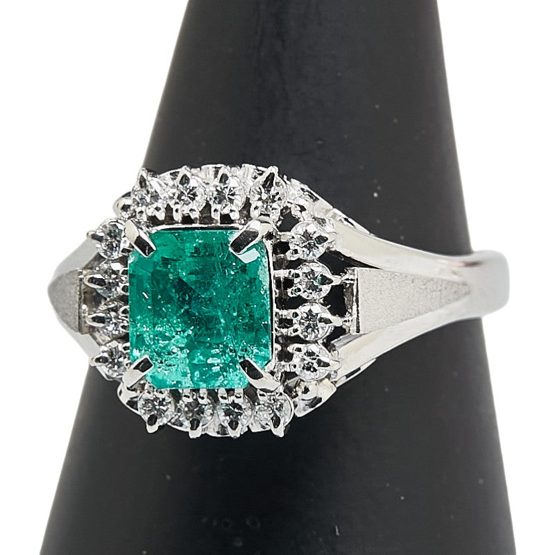 Pt900 プラチナ エメラルド1.03ct ダイヤ0.18ct リング 指輪 レディース 12号 【中古】