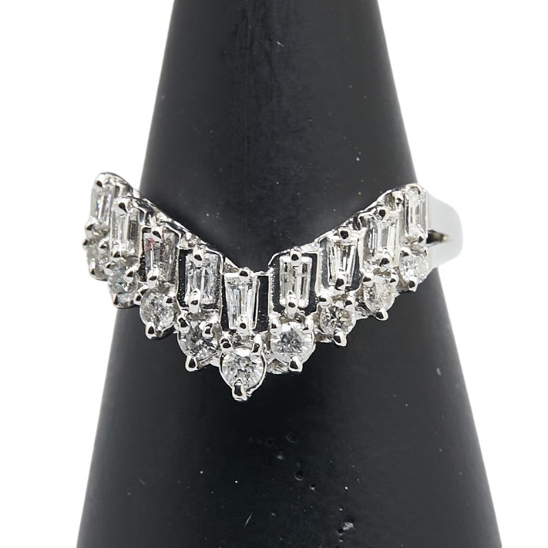 Pt900 プラチナ ダイヤ0.53ct V字 リング 指輪 レディース 12号 【中古】