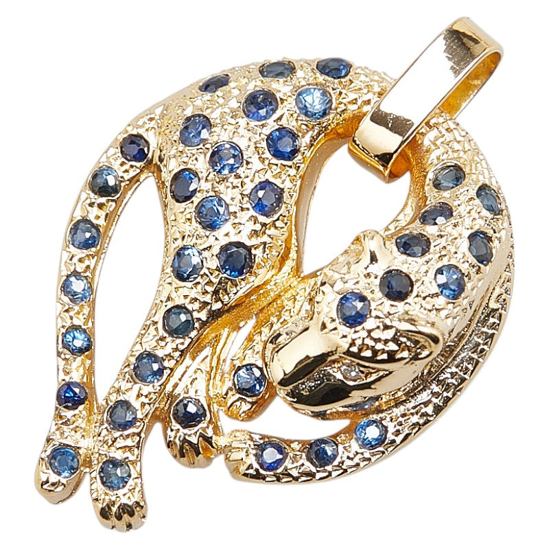 K18YG イエローゴールド サファイア ダイヤ パンサー 豹 モチーフ ペンダントトップ レディース 【中古】