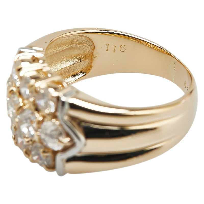 K18YG イエローゴールド Pt850 プラチナ コンビ ダイヤ1.16ct リング 指輪 レディース 8号 【中古】