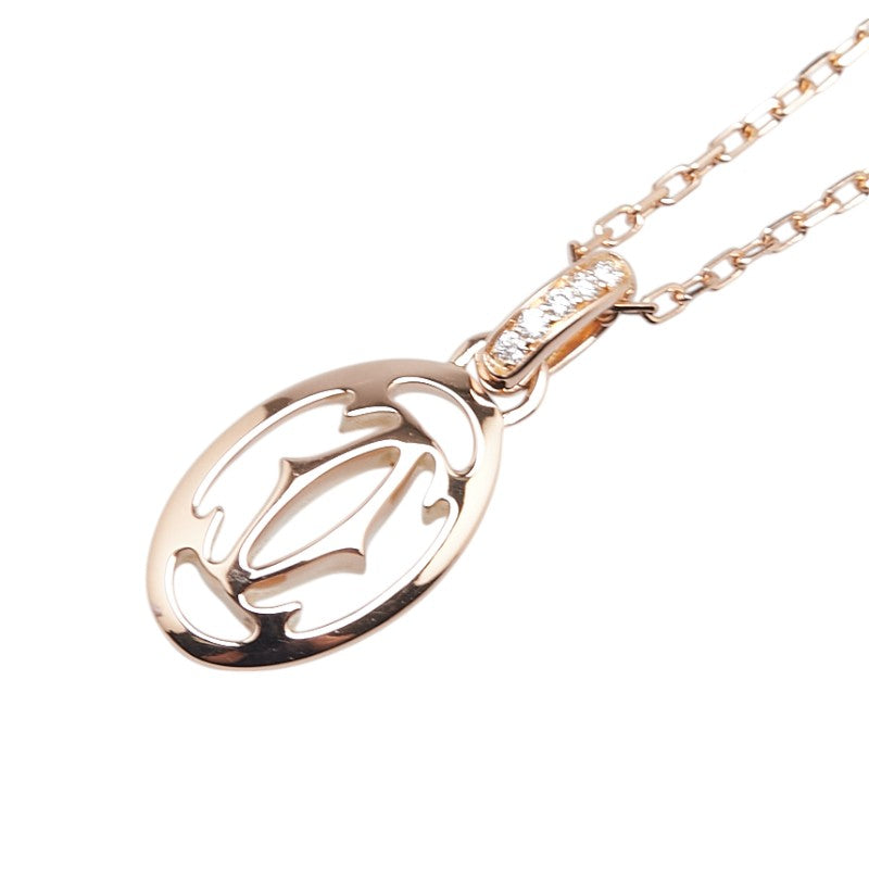カルティエ ドゥーブルC チェーン ペンダントネックレス K18PG ピンクゴールド ラインストーン レディース CARTIER 【中古】