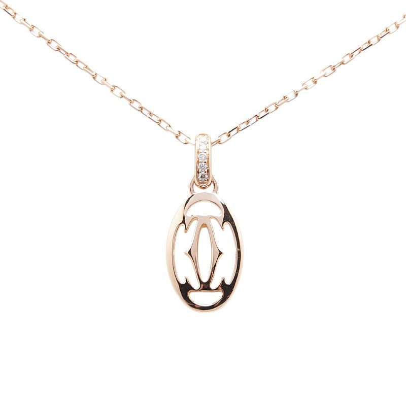 カルティエ ドゥーブルC チェーン ペンダントネックレス K18PG ピンクゴールド ラインストーン レディース CARTIER 【中古】