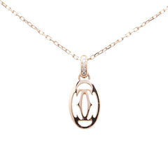 カルティエ ドゥーブルC チェーン ペンダントネックレス K18PG ピンクゴールド ラインストーン レディース CARTIER 【中古】