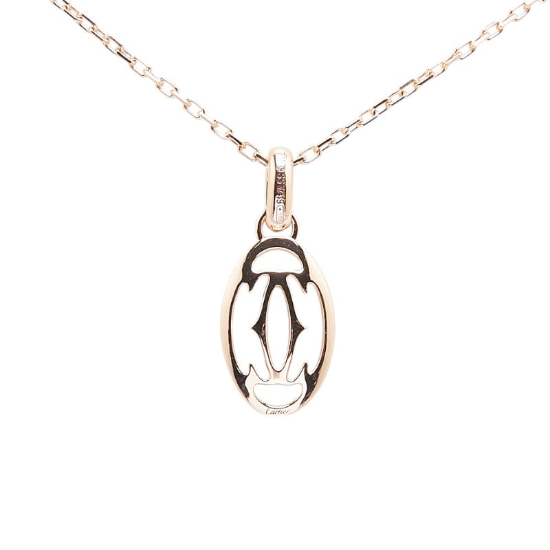 カルティエ ドゥーブルC チェーン ペンダントネックレス K18PG ピンクゴールド ラインストーン レディース CARTIER 【中古】
