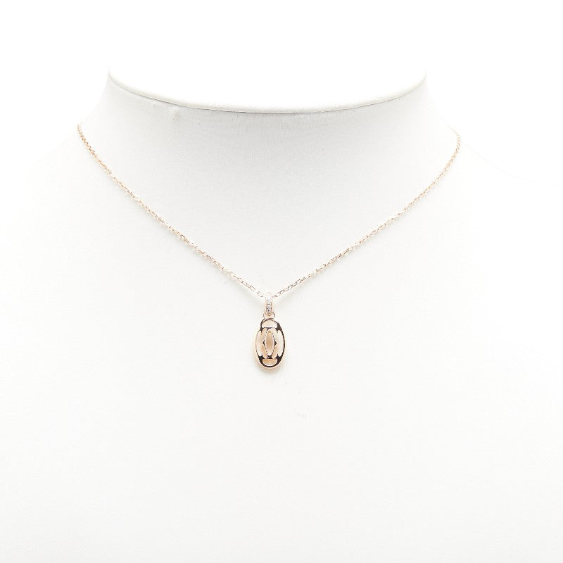 カルティエ ドゥーブルC チェーン ペンダントネックレス K18PG ピンクゴールド ラインストーン レディース CARTIER 【中古】
