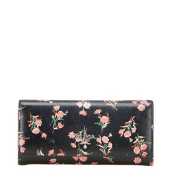プラダ 花 フラワー モチーフ 長財布 ブラック ピンク レザー レディース PRADA 【中古】