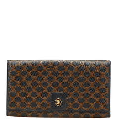 セリーヌ マカダム 二つ折り財布 ブラック PVC レザー レディース CELINE 【中古】