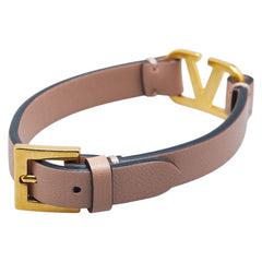 ヴァレンティノ ガラヴァーニ ロゴ ベルト ブレスレット ベージュ ピンク レザー レディース VALENTINO 【中古】