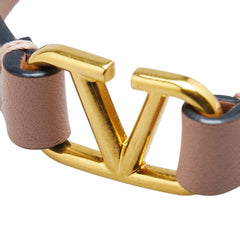 ヴァレンティノ ガラヴァーニ ロゴ ベルト ブレスレット ベージュ ピンク レザー レディース VALENTINO 【中古】