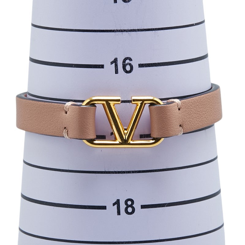 ヴァレンティノ ガラヴァーニ ロゴ ベルト ブレスレット ベージュ ピンク レザー レディース VALENTINO 【中古】