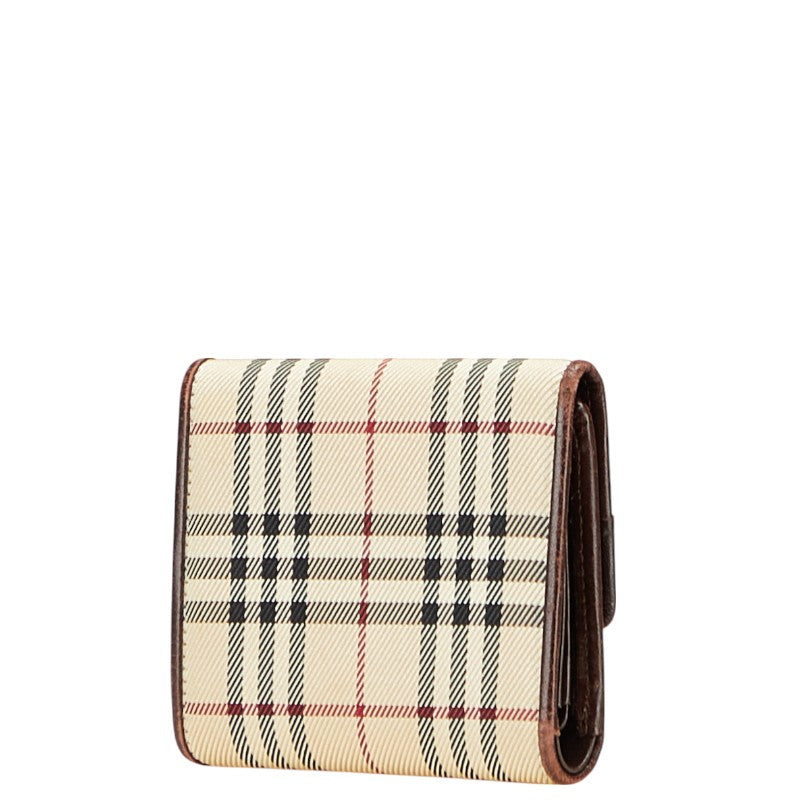 バーバリー ノバチェック 二つ折り財布 ベージュ ブラウン キャンバス レザー レディース BURBERRY 【中古】