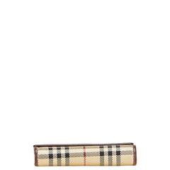 バーバリー ノバチェック 二つ折り財布 ベージュ ブラウン キャンバス レザー レディース BURBERRY 【中古】