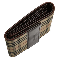 バーバリー ノバチェック 二つ折り財布 ベージュ ブラウン キャンバス レザー レディース BURBERRY 【中古】