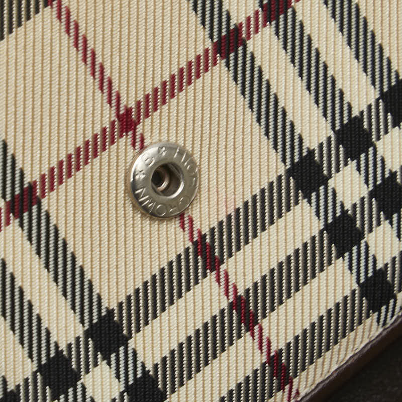 バーバリー ノバチェック 二つ折り財布 ベージュ ブラウン キャンバス レザー レディース BURBERRY 【中古】