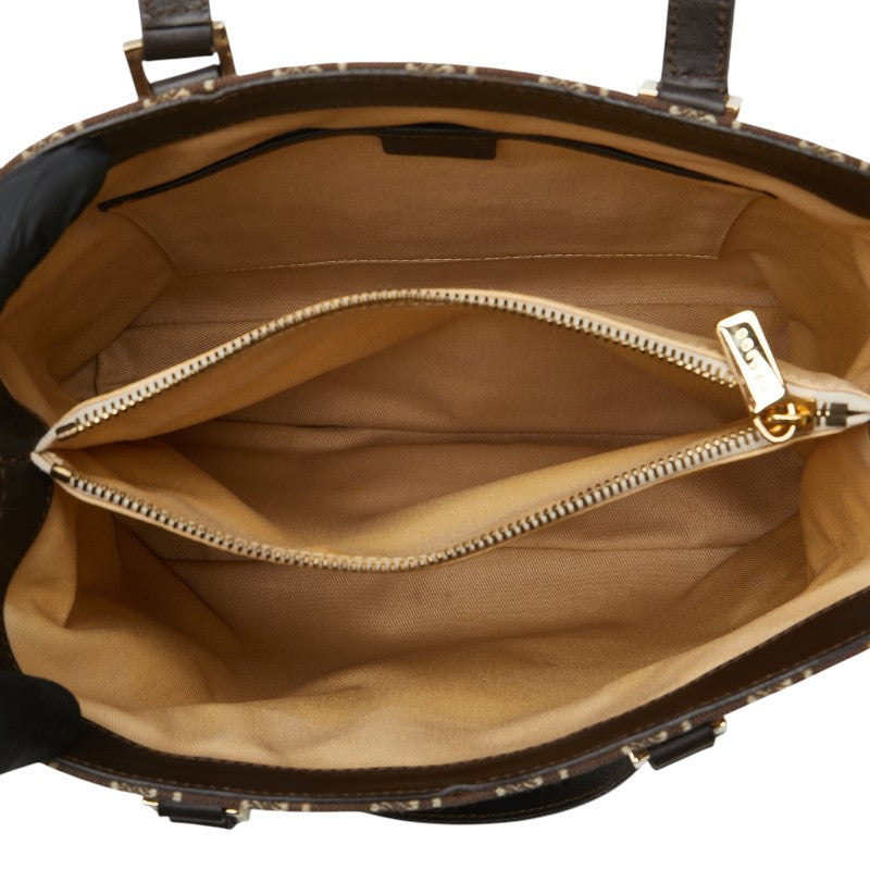セリーヌ Cマカダム ハンドバッグ ブラウン ベージュ キャンバス レザー レディース CELINE 【中古】