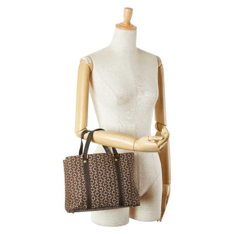 セリーヌ Cマカダム ハンドバッグ ブラウン ベージュ キャンバス レザー レディース CELINE 【中古】