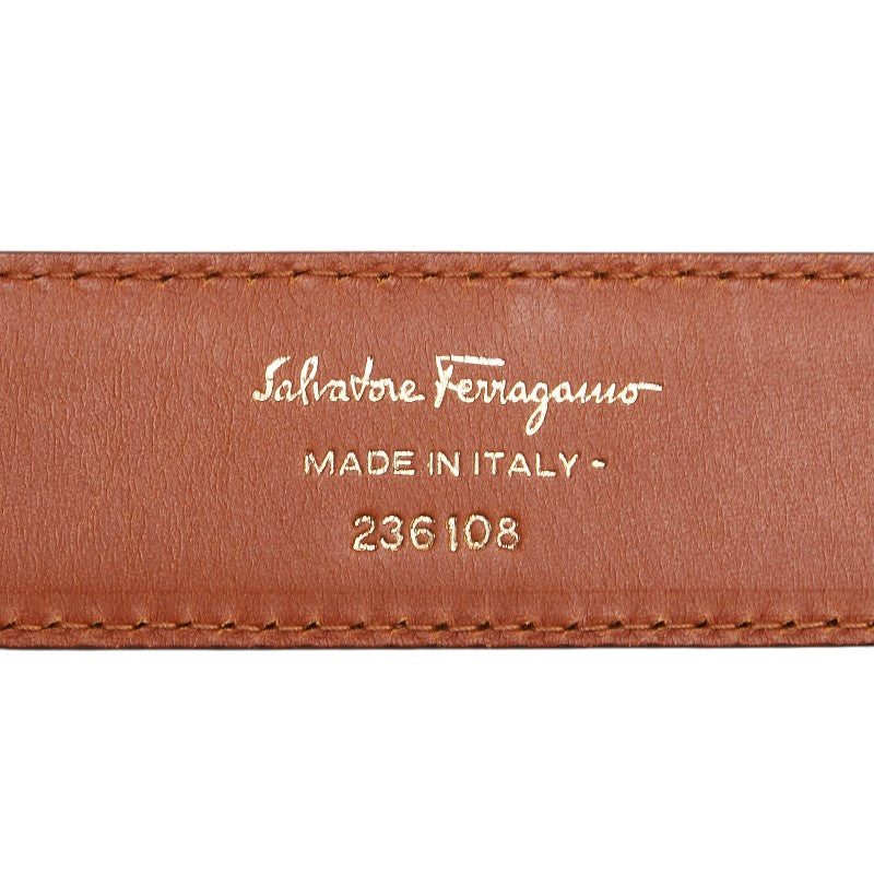 サルヴァトーレフェラガモ ヴァラ 編み込み モチーフ ベルト 85 ブラウン レザー レディース Salvatore Ferragamo 【中古】