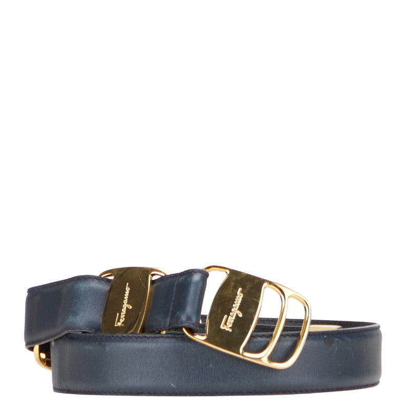 サルヴァトーレフェラガモ ヴァラ ベルト ブラック ゴールド レザー メッキ レディース Salvatore Ferragamo 【中古】