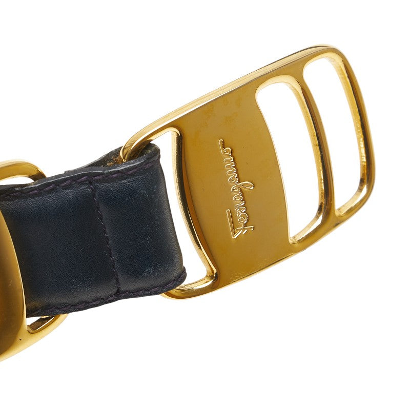 サルヴァトーレフェラガモ ヴァラ ベルト ブラック ゴールド レザー メッキ レディース Salvatore Ferragamo 【中古】